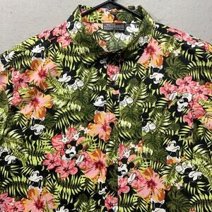 Disney Mickey Mouse Hawaiian Shirt Mens XL Tropical Floral Button Up